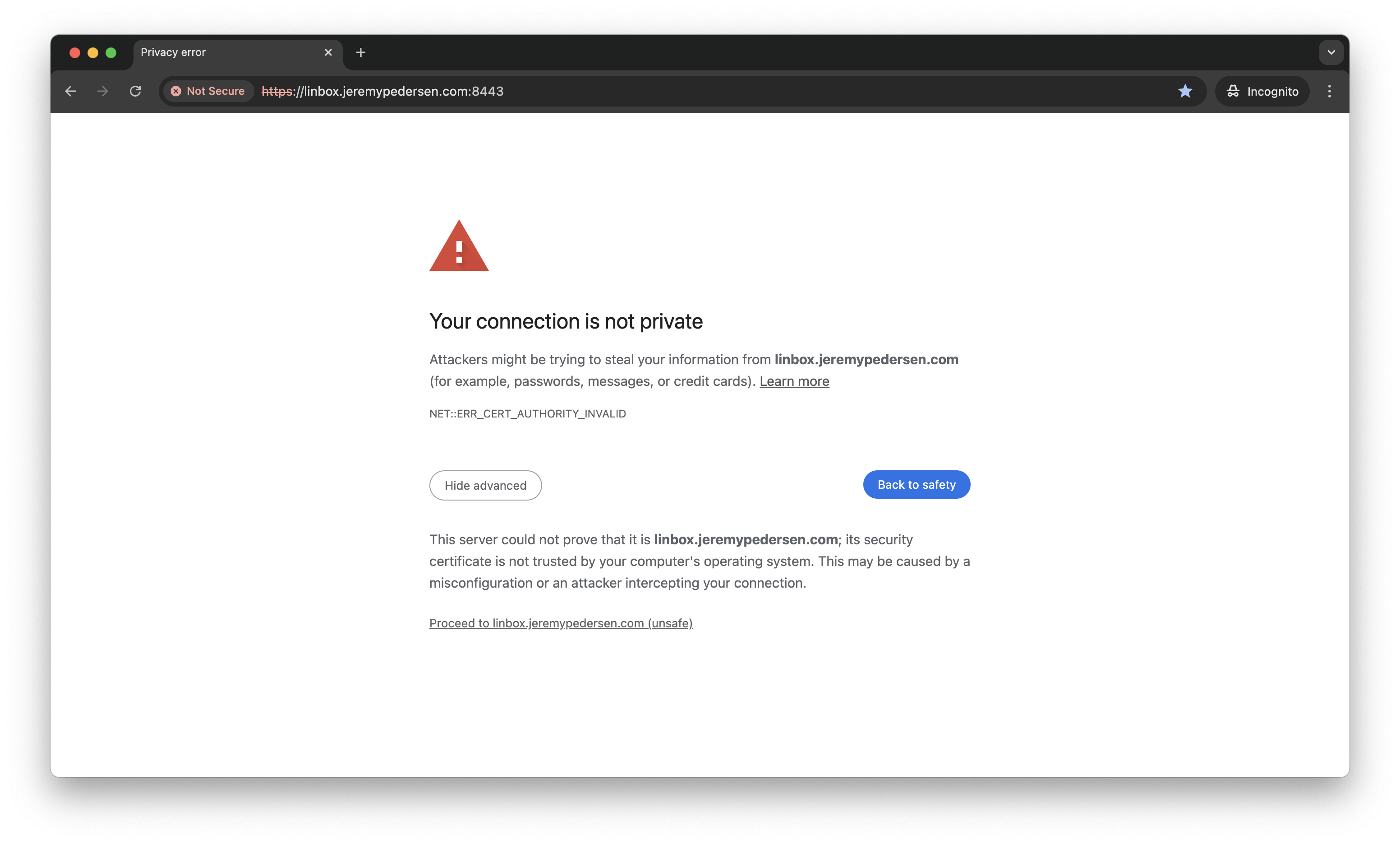 Chrome SSL warning page expanded