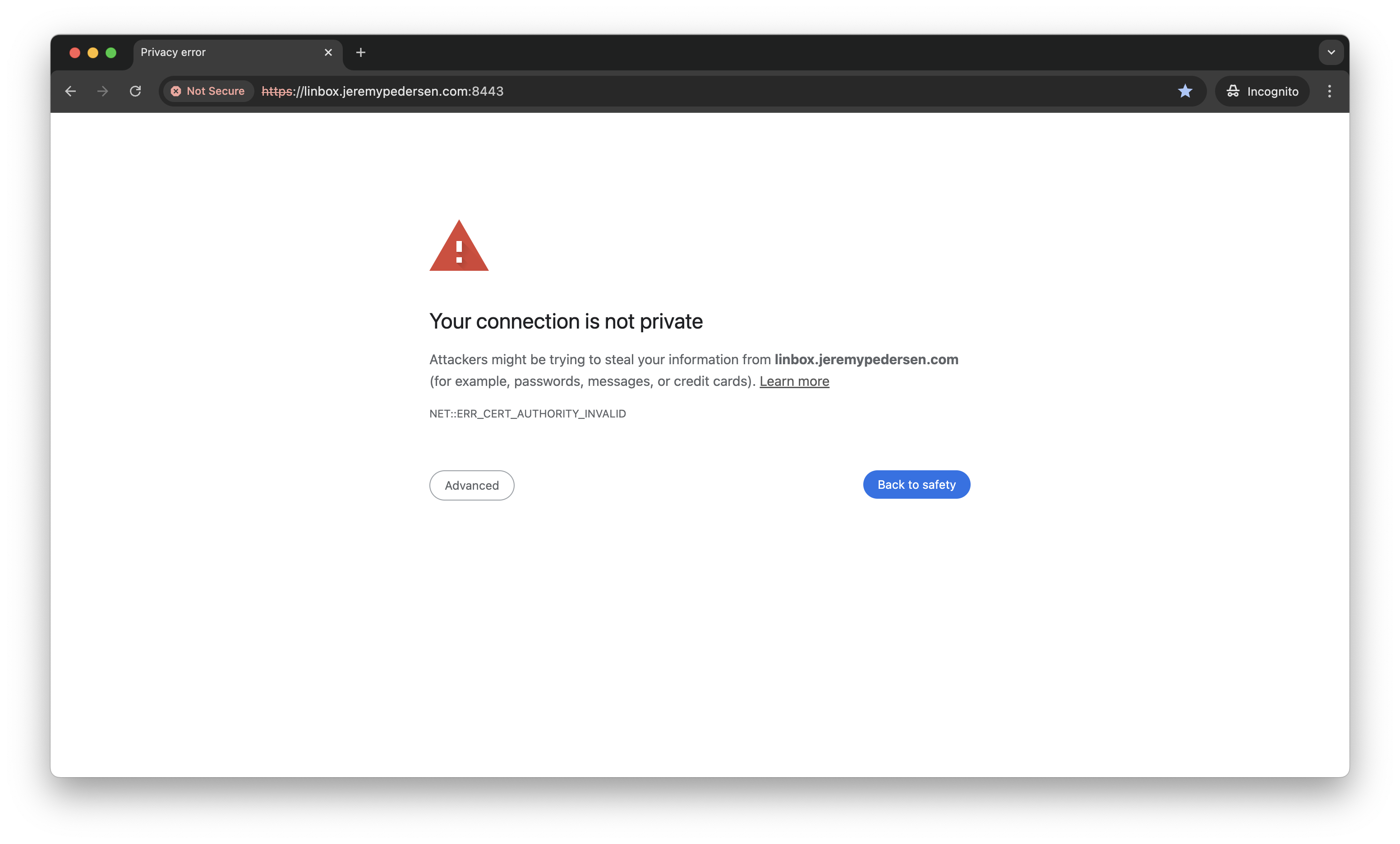 Chrome SSL warning page