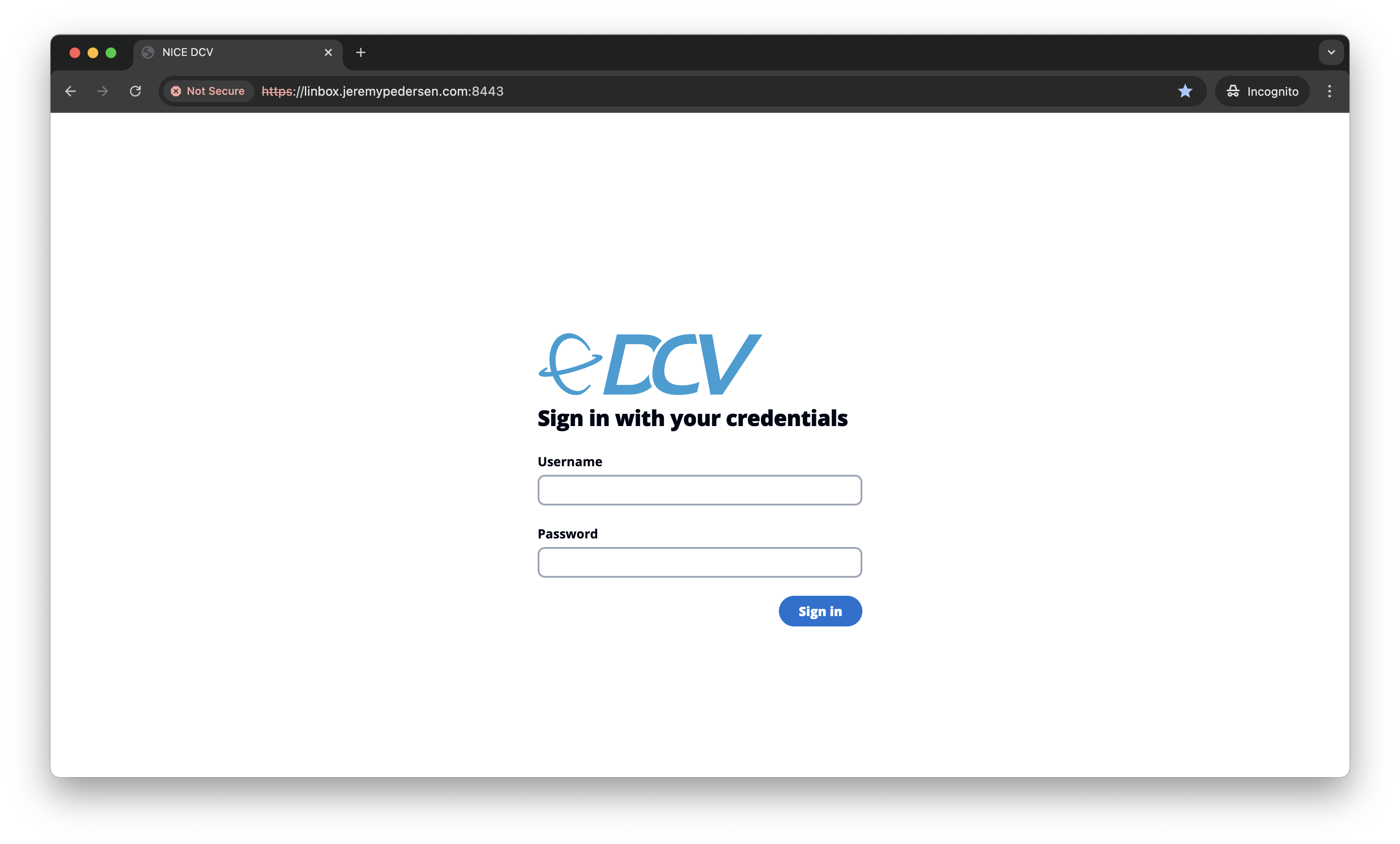 NICE DCV login page