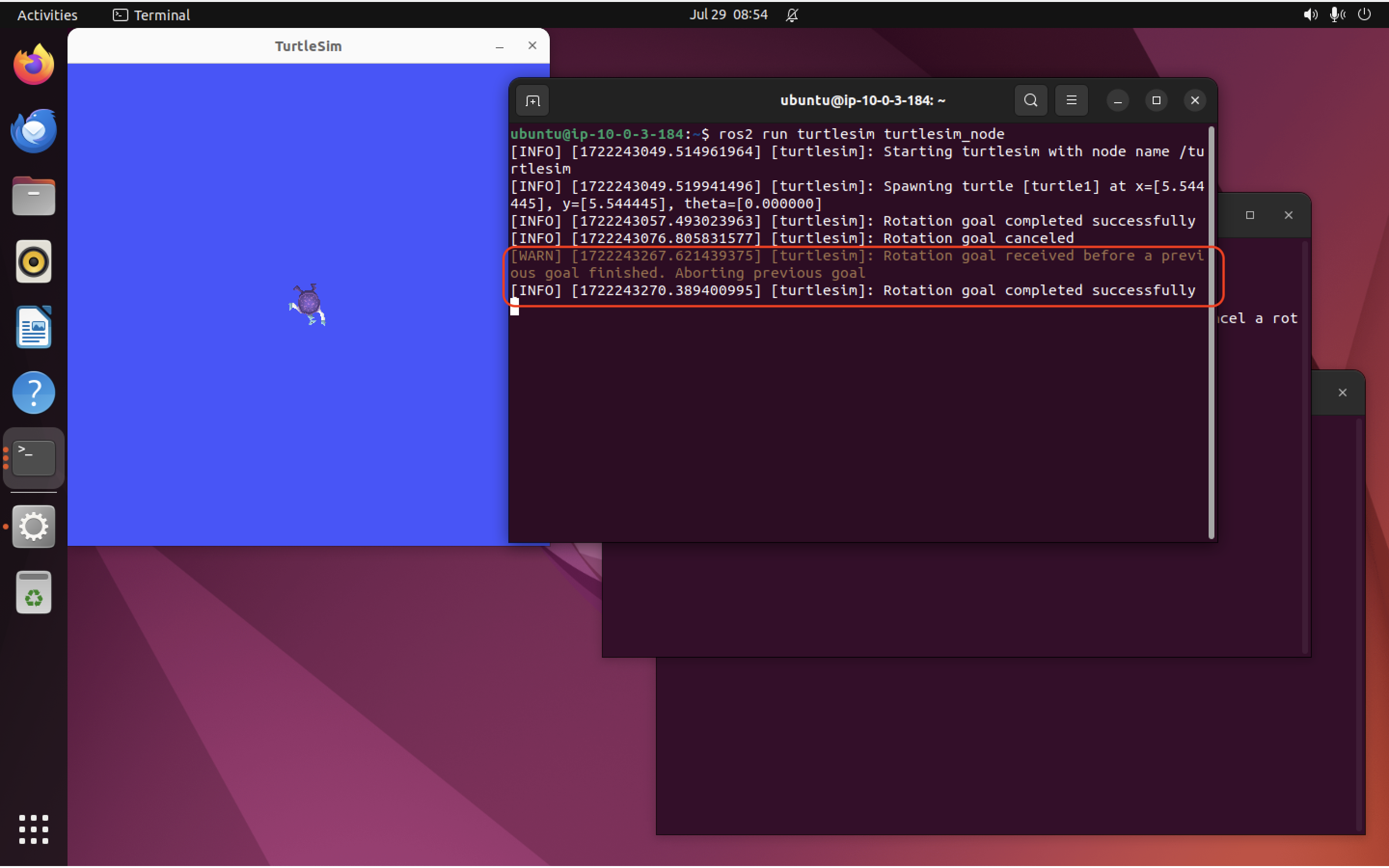 ROS action aborted message