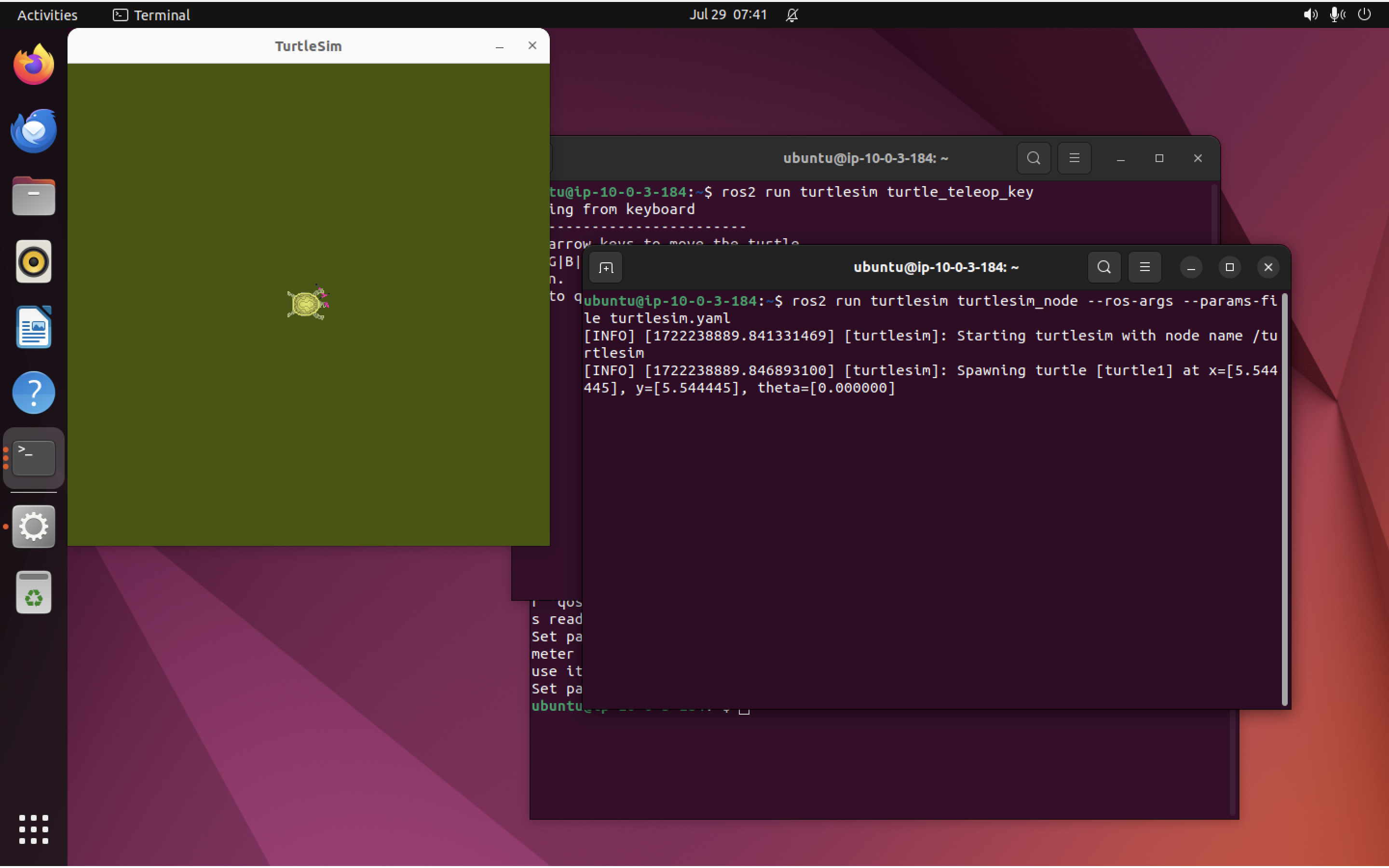 Turtlesim window after &ldquo;ros2 run&rdquo; command with re-loaded parameters