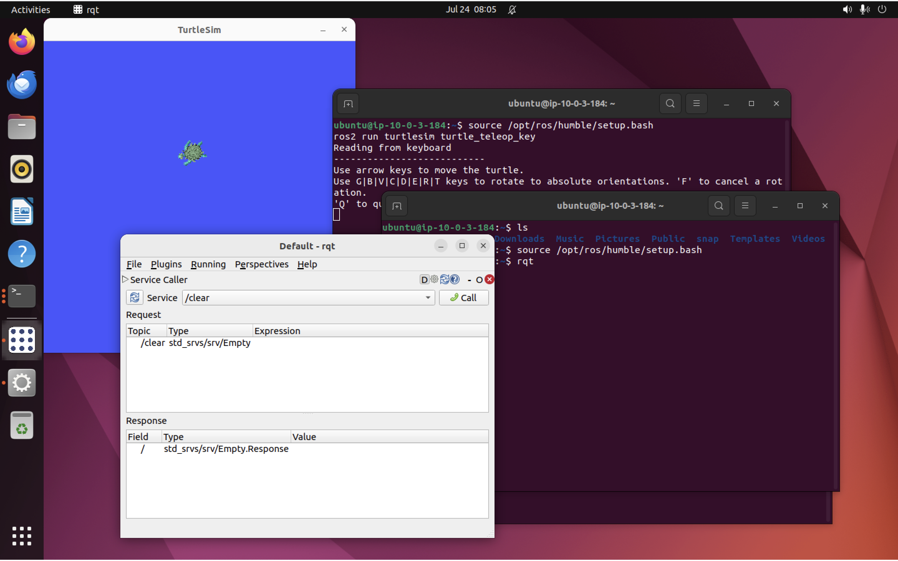 rqt GUI, after calling the &ldquo;clear&rdquo; service