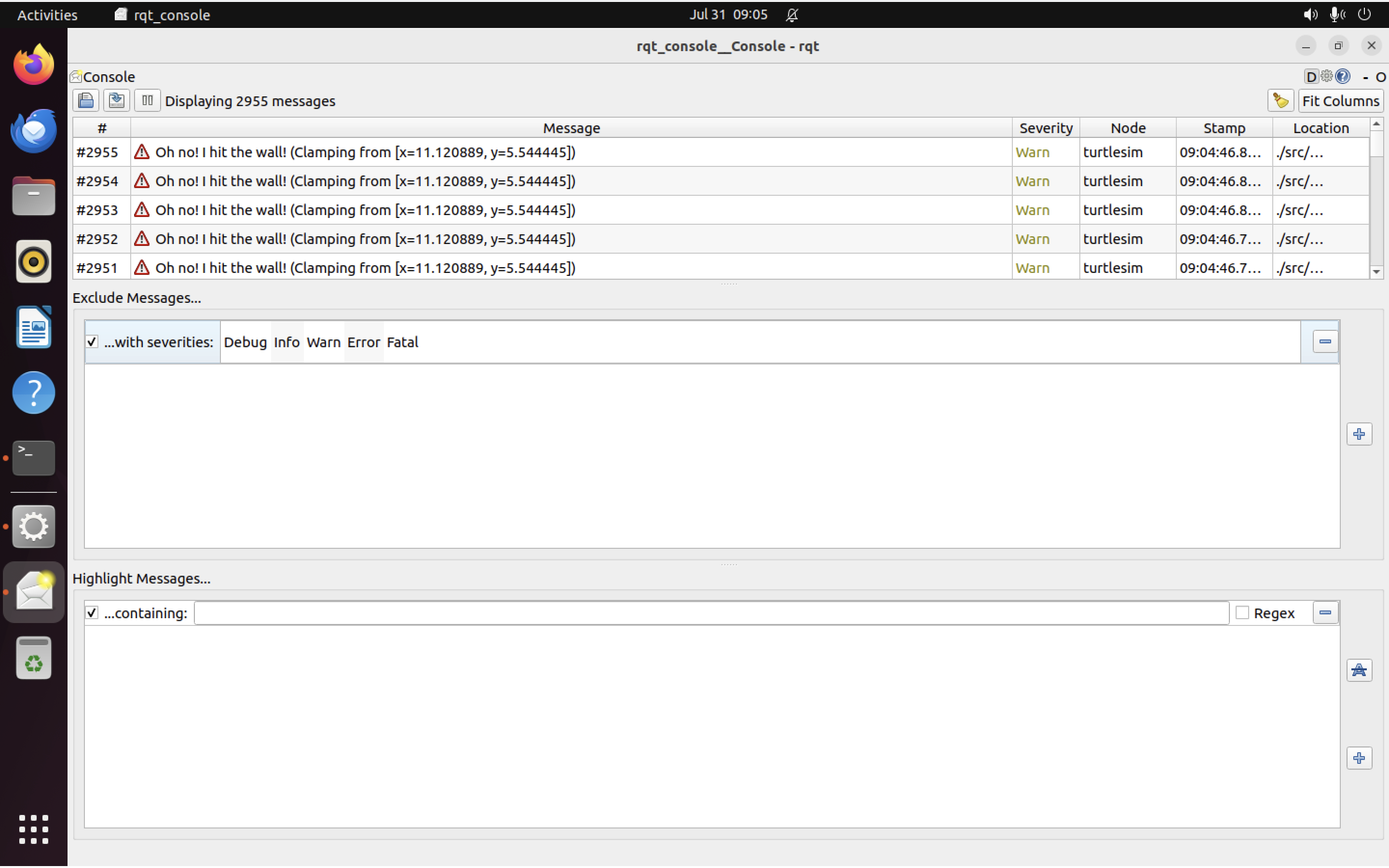 rqt_console log messages