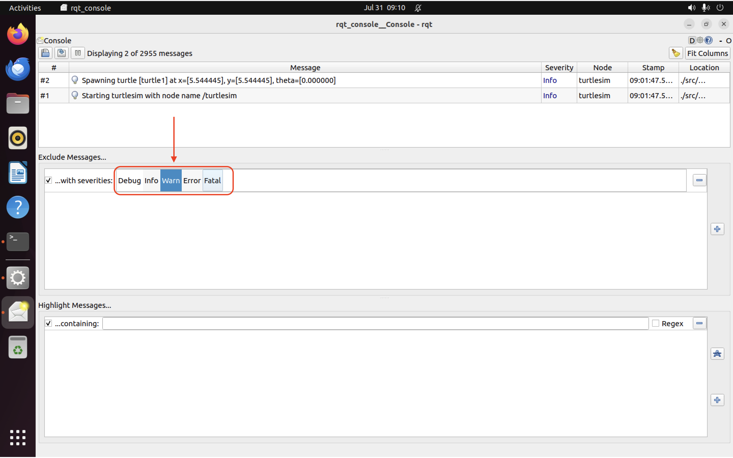rqt_console warnings removed