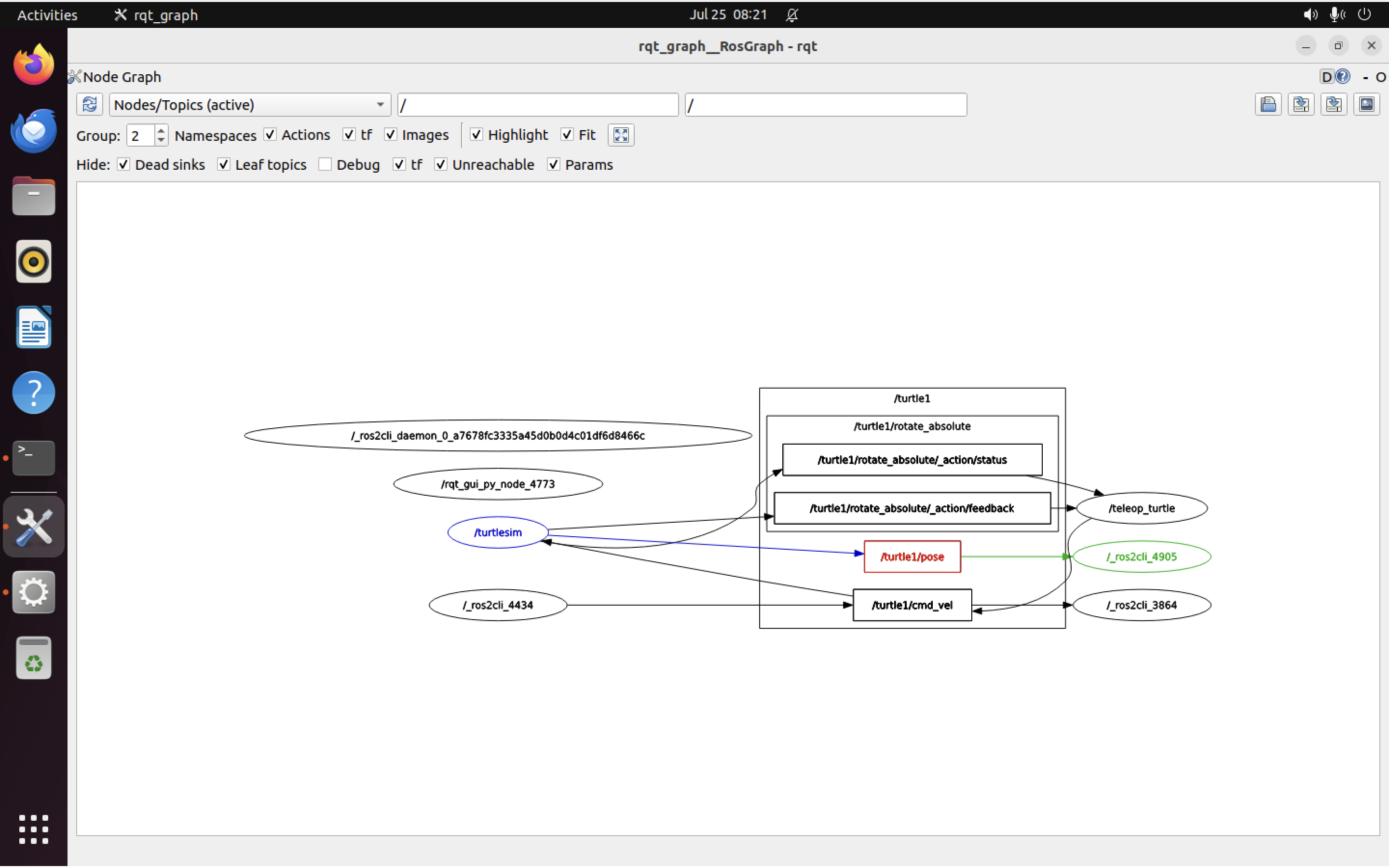 Updated ROS graph, showing a new topic for the robot&rsquo;s pose