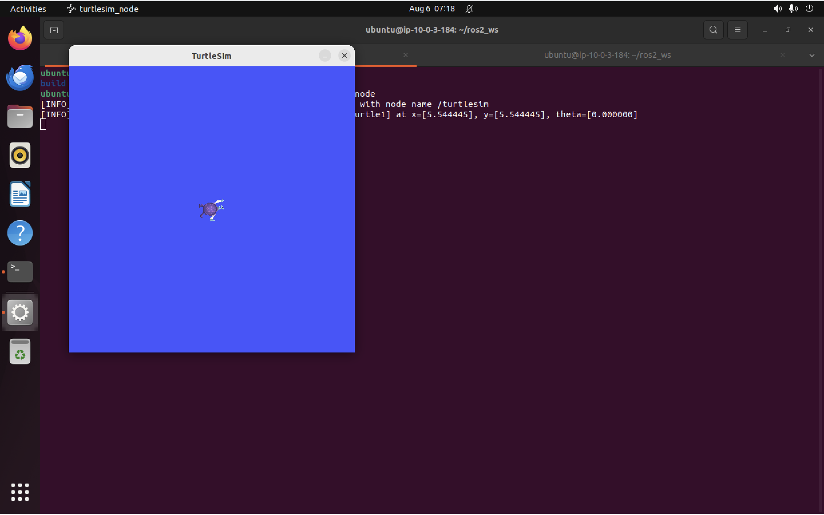 The turtlesim world, with a turtle at the center