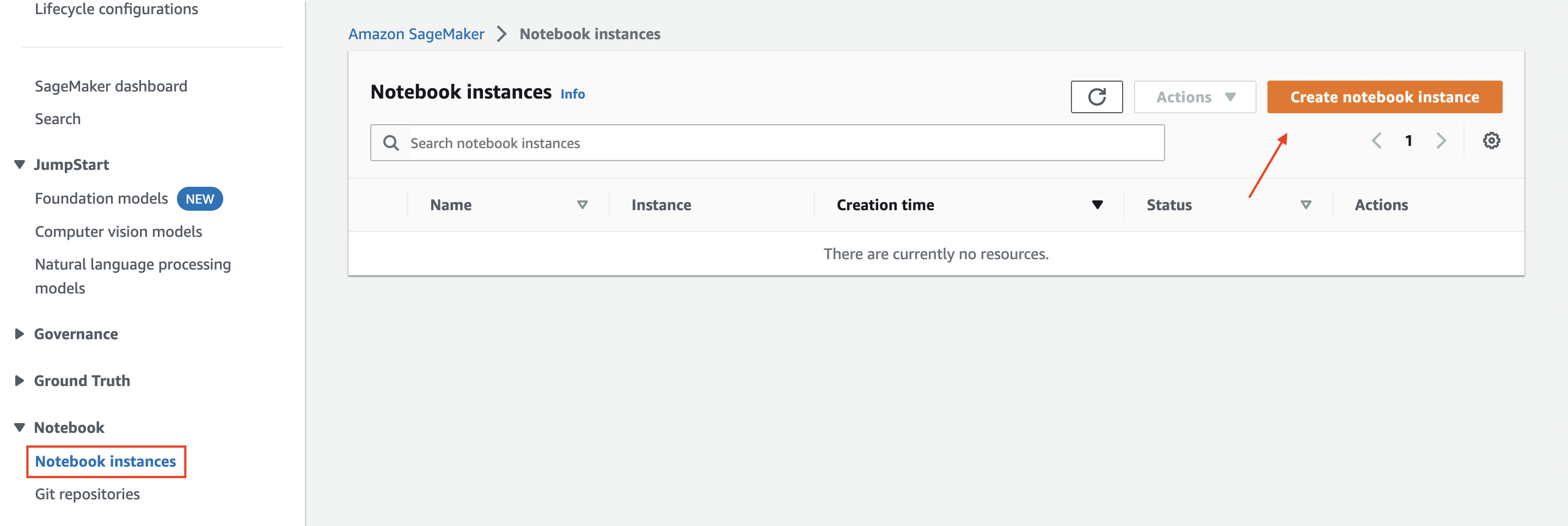 SageMaker notebook instances list
