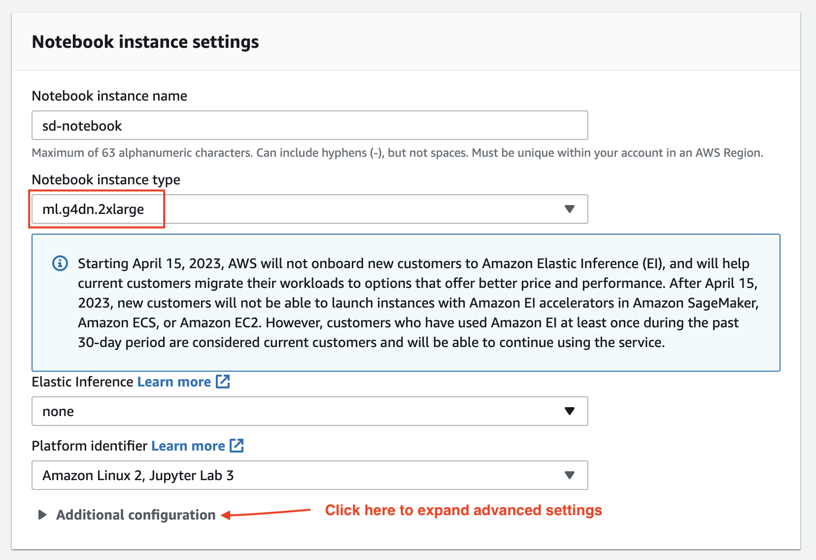 SageMaker notebook instances list