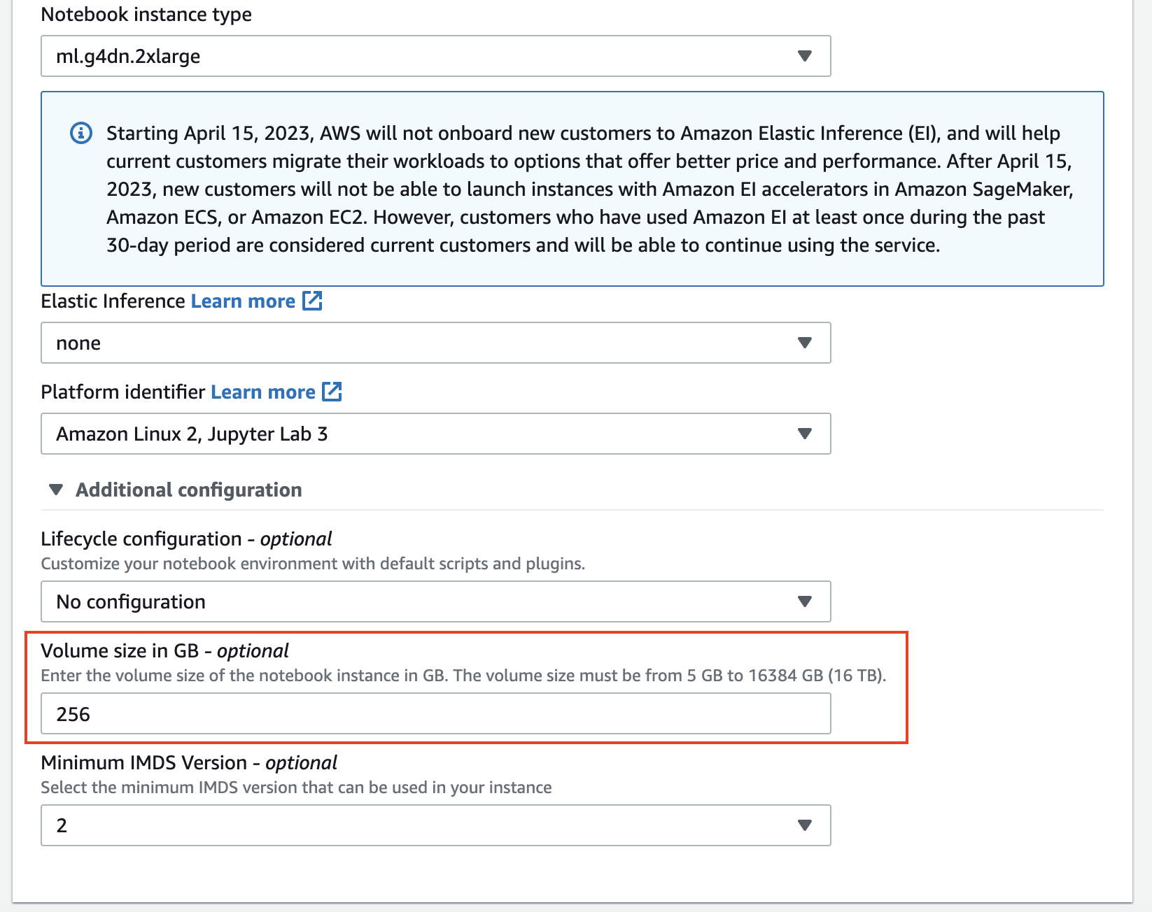SageMaker Notebook storage configuration