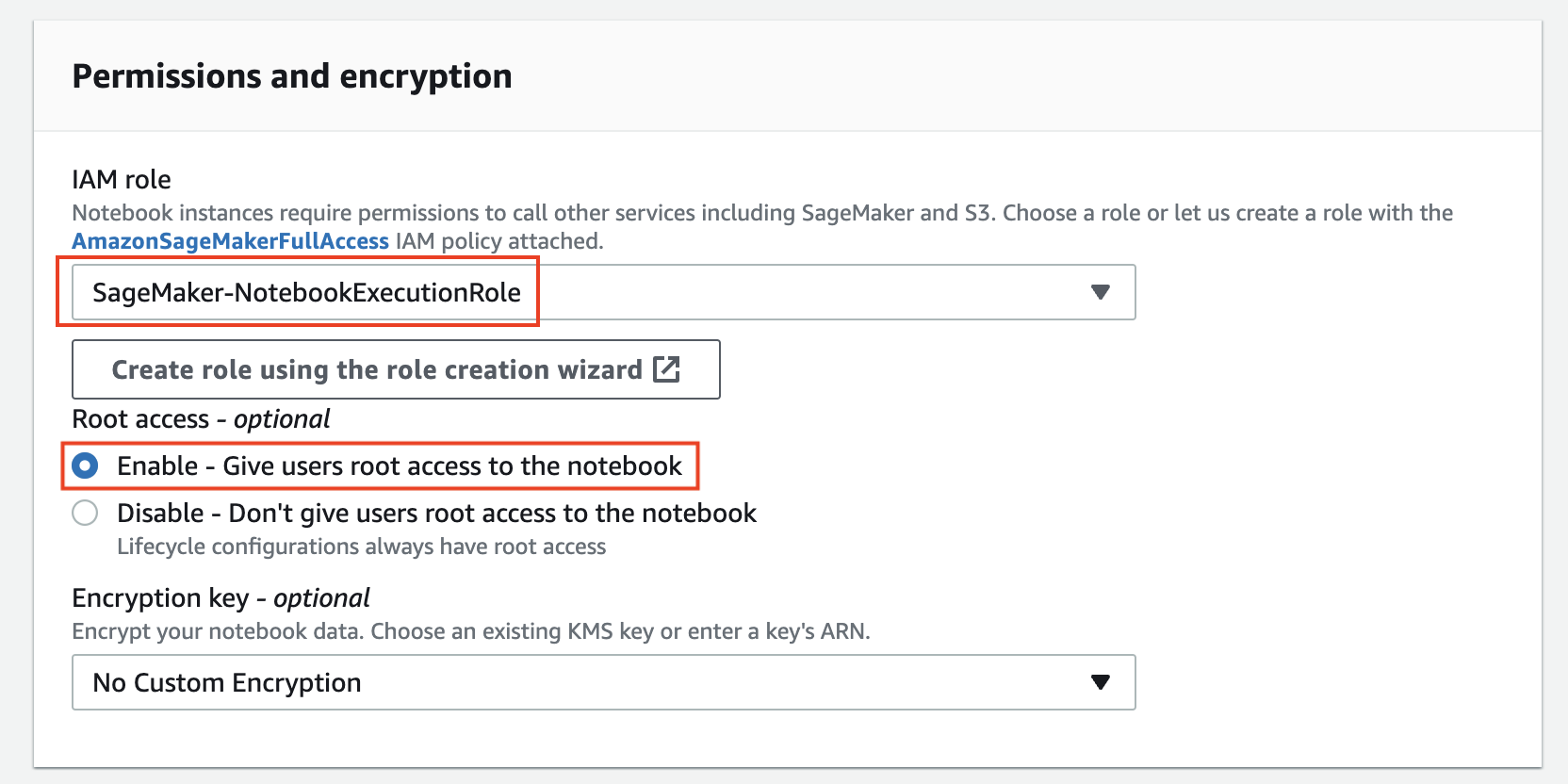 SageMaker Notebook permissions configuration