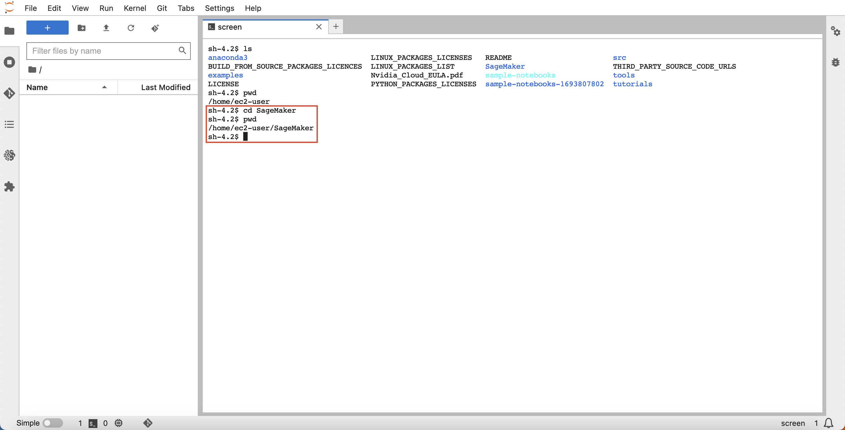 JupyterLab SageMaker directory