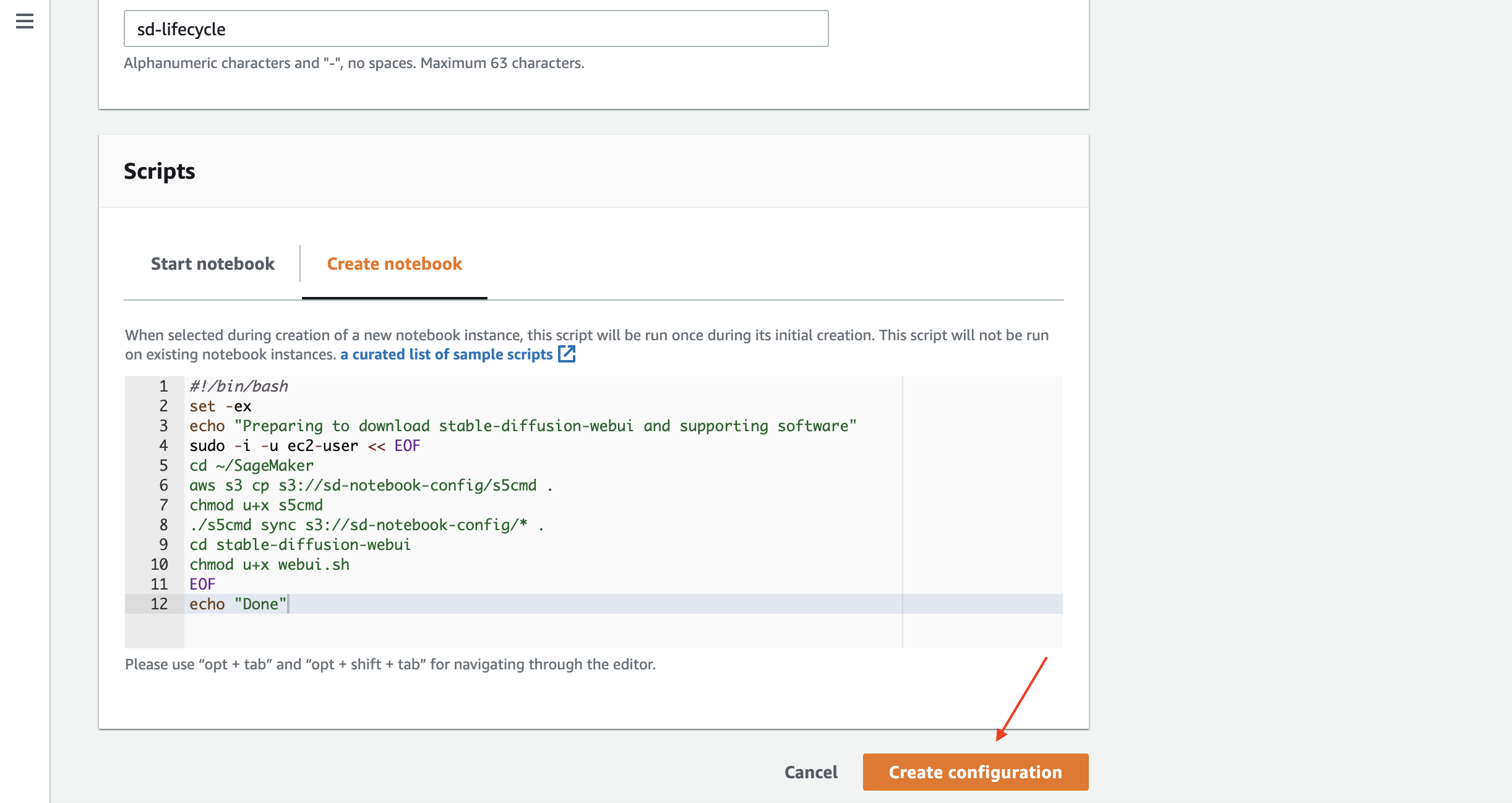 Create configuration