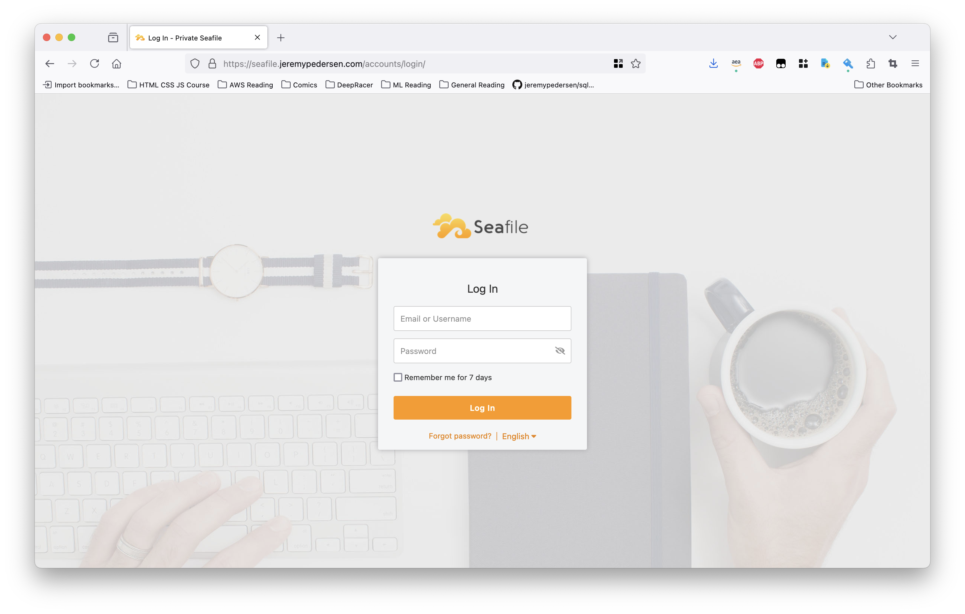 Seafile login screen