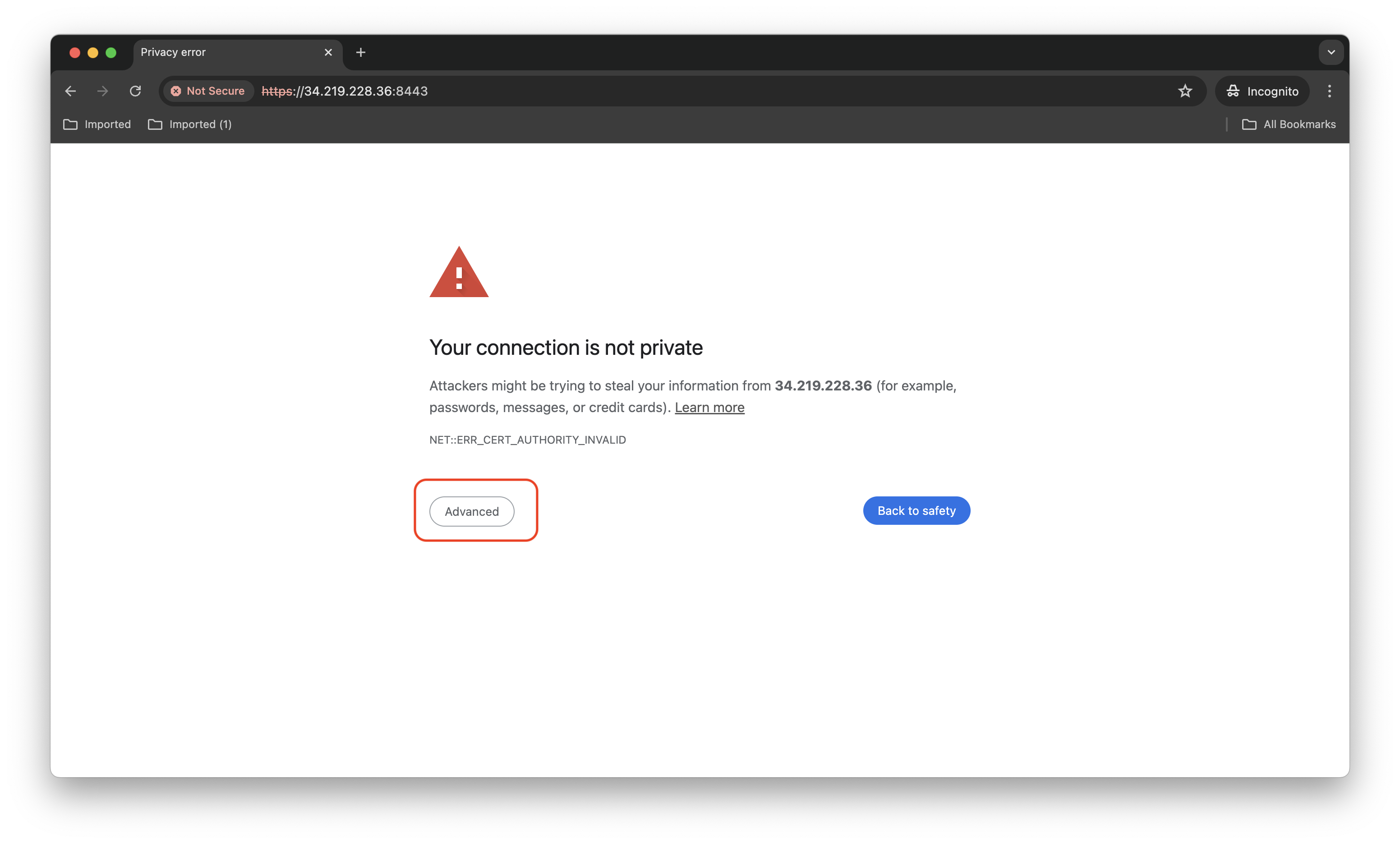 Chrome SSL warning page
