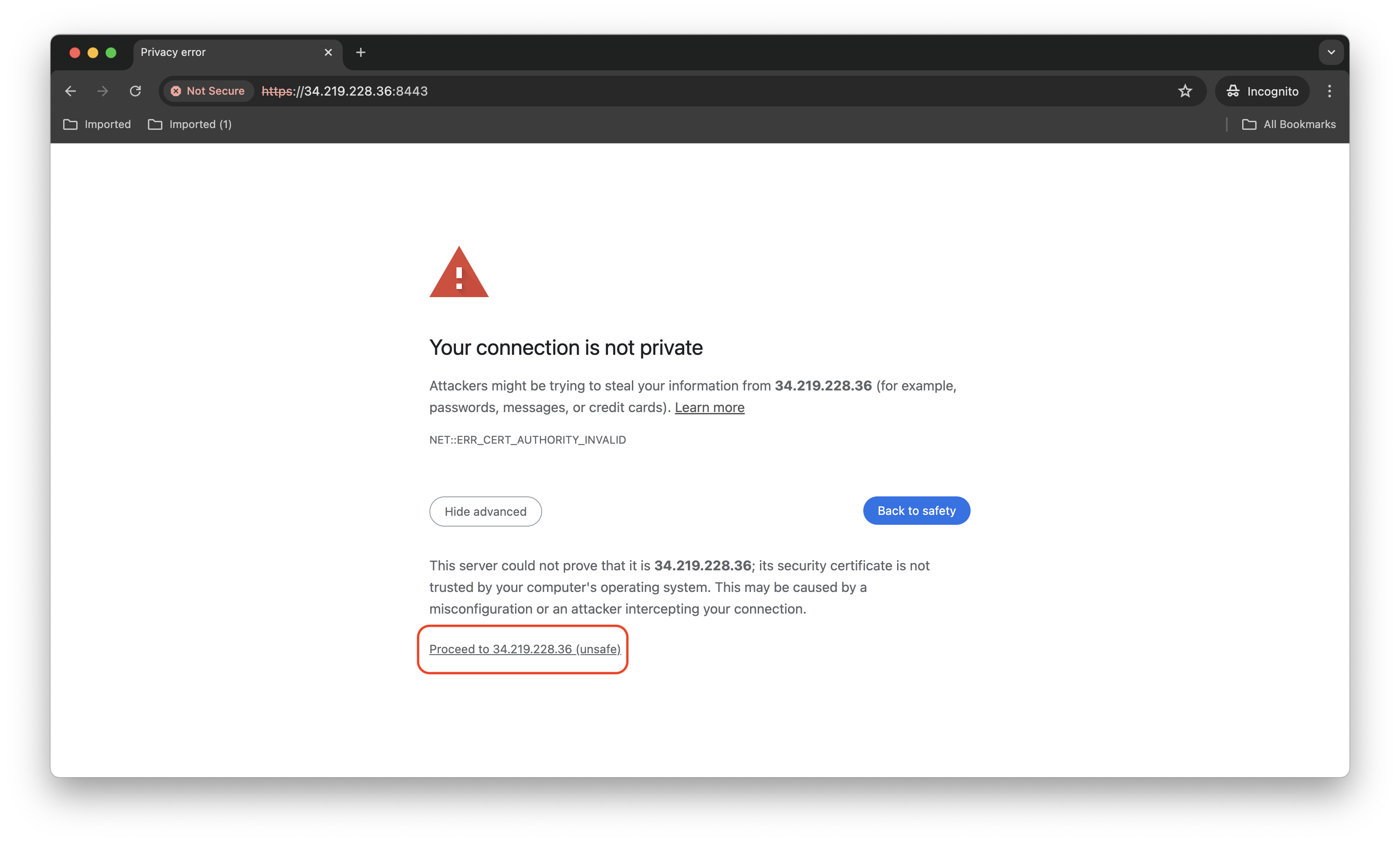 Chrome SSL warning page expanded