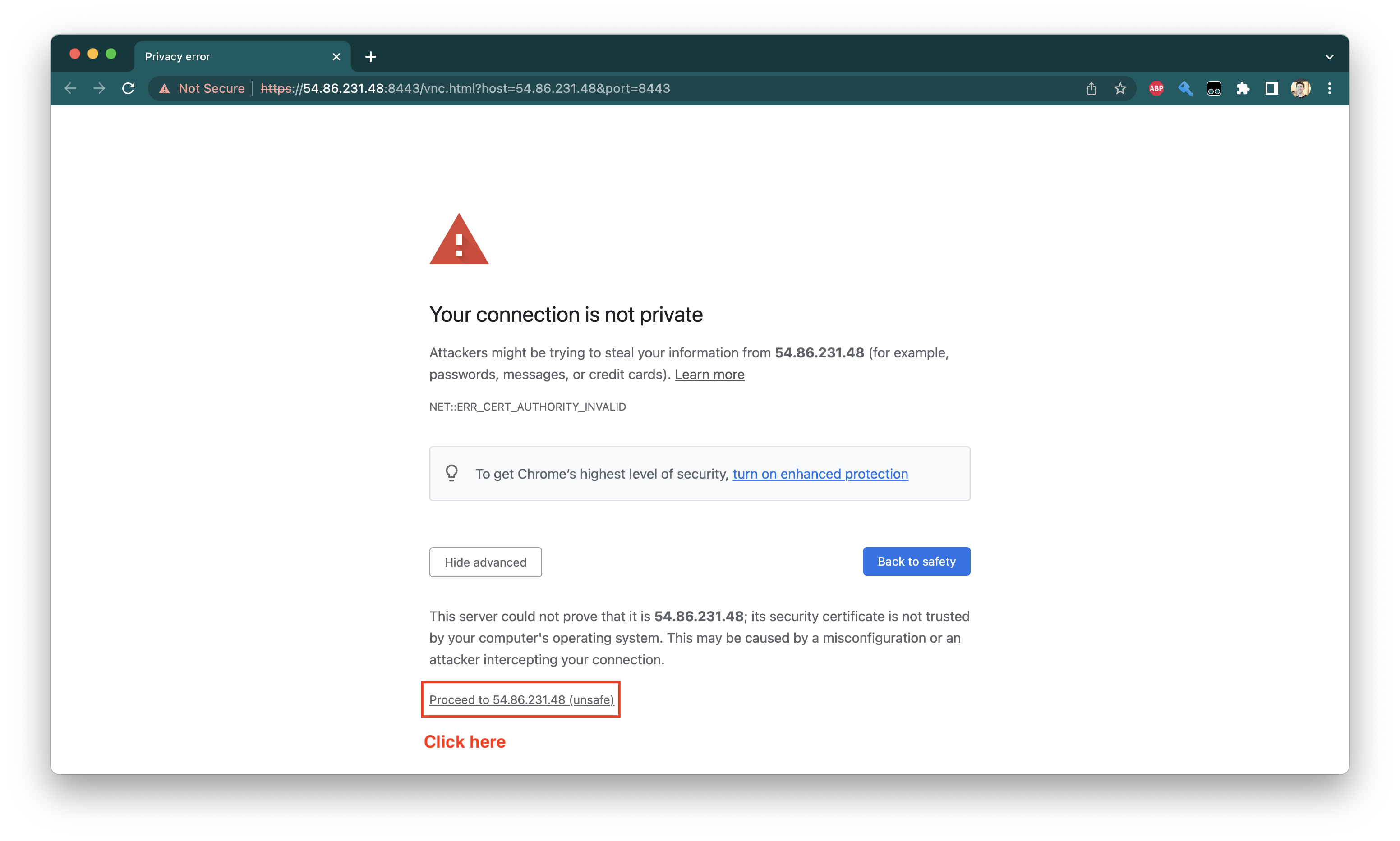 SSL Warning Page Advanced Settings