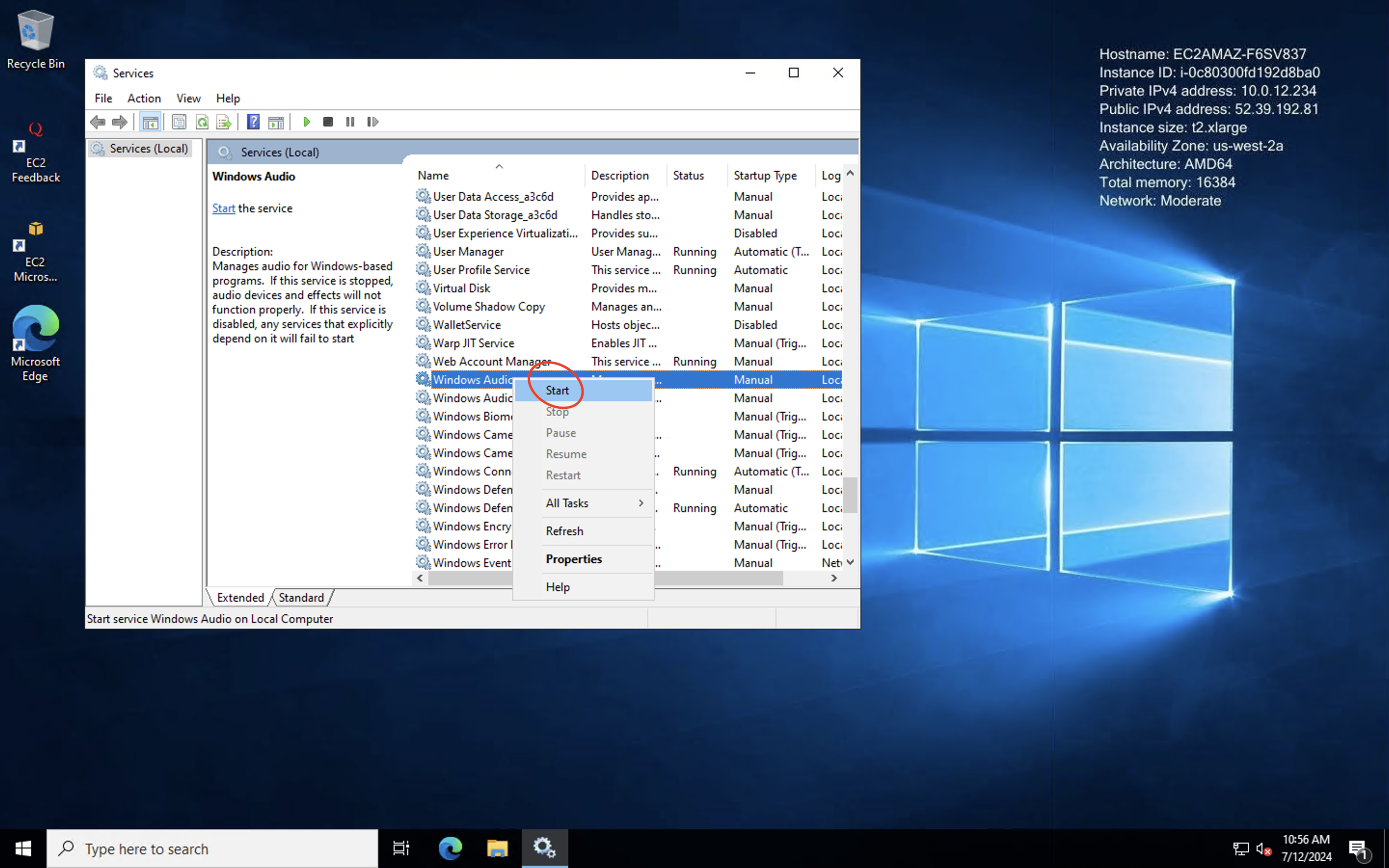 Start Windows Audio