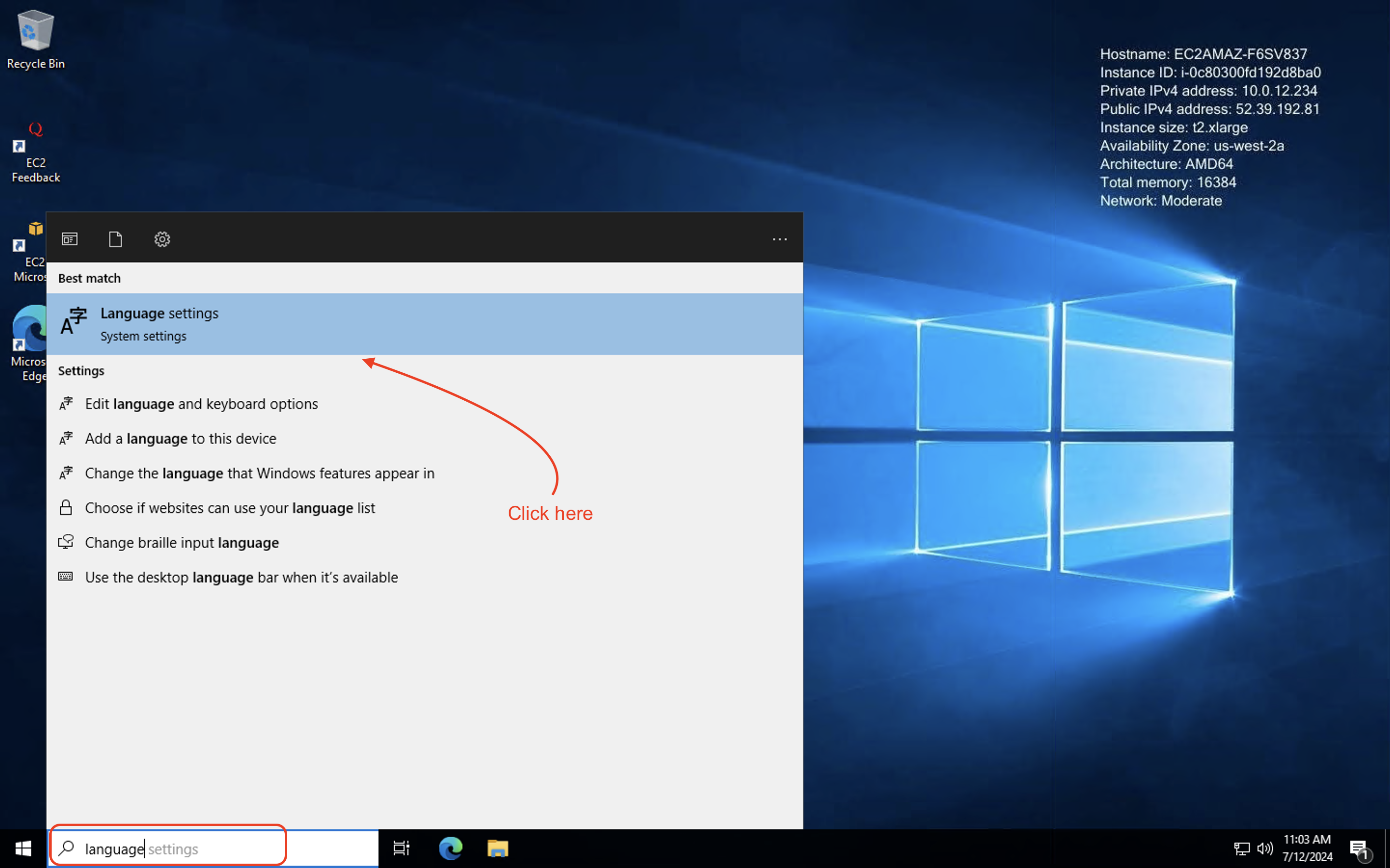 Language settings search